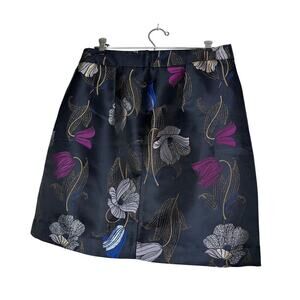 NWT Ann Taylor Size 6 Black Pink Floral A-Line Mini Embroidery Cocktail Skirt